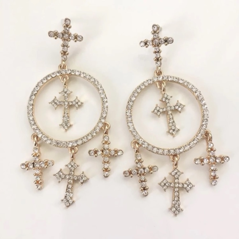 NEW Jeweled cross dangling earrings